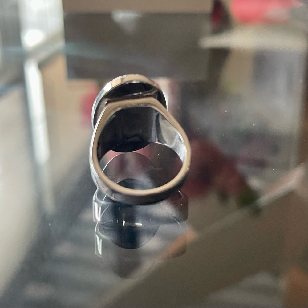 Inox 316l silver stainless steel onyx ring size 9 - Picture 3 of 9